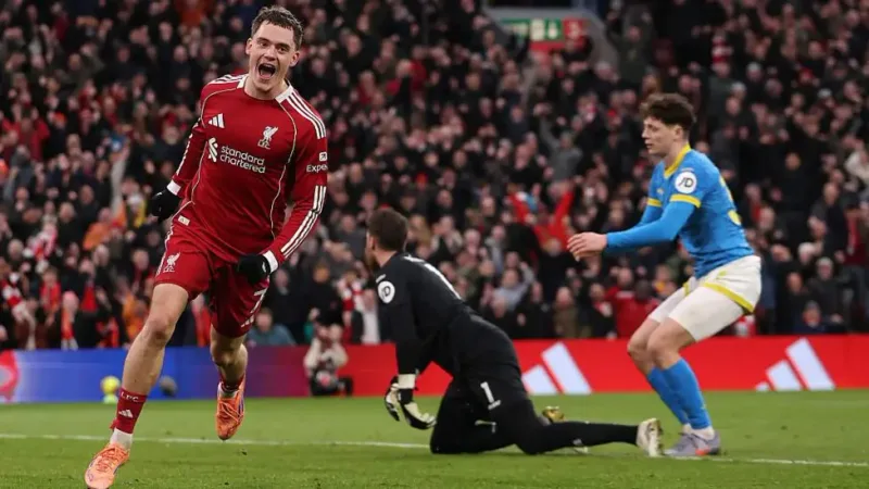 Florian Wirtz Liverpool merayakan gol perdananya di Premier League